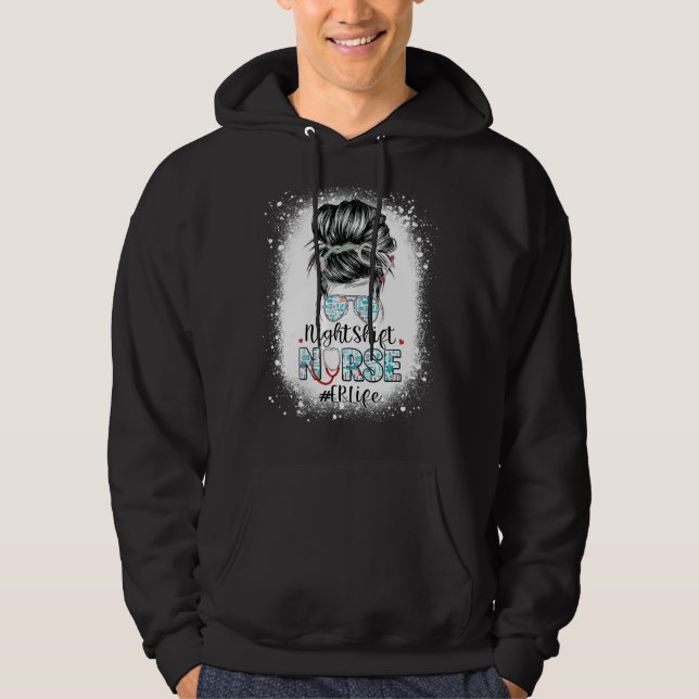 Nattskift Nurse Er Life Messy Bun Stethoscope Nu Hoodie (Framsida)