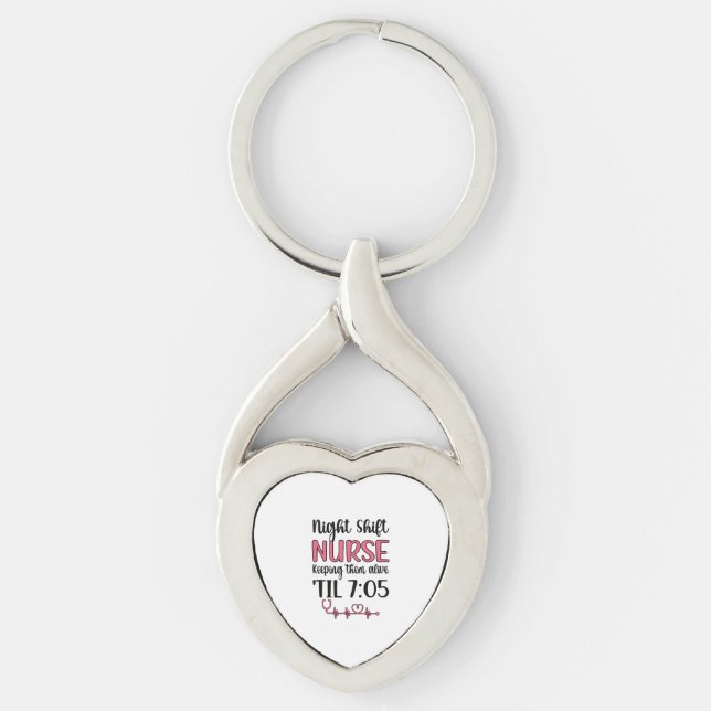 Nattskift Nurse Vecka Nattskift Nursing Funny Twisted Heart Silverfärgad Nyckelring (Framsidan)
