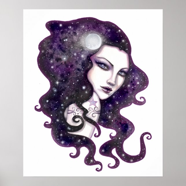 Nattskye Fantasy Woman Celestial Artwork Poster (Framsidan)