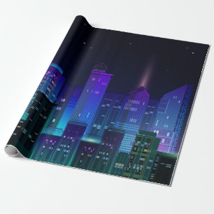 Nattstadens panorama med neonglöd på mörkens bakgå presentpapper
