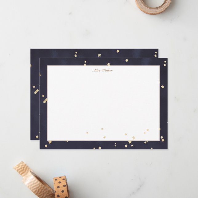 Nattstars Monogram Himlar och Guld Anteckningskort (Fram/Back In Situ)