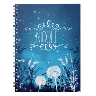 Nattstars och Foliage Blue Journal i Himlar Anteckningsbok Med Spiral