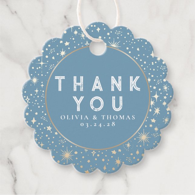 Nattstjärna Celestial Mystical Dusty Blue Tack Gåvor Etiketter (Framsida)