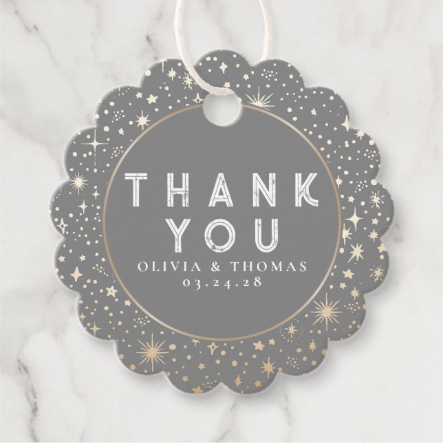 Nattstjärna Celestial Mystical Grått Tack Gåvor Etiketter (Framsida)