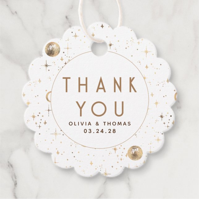 Nattstjärna Celestial Mystisk Vit Tack Gåvor Etiketter (Framsida)