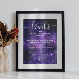 Nattstjärnor. Lila Space bröllop Drycker pub-menyn Poster