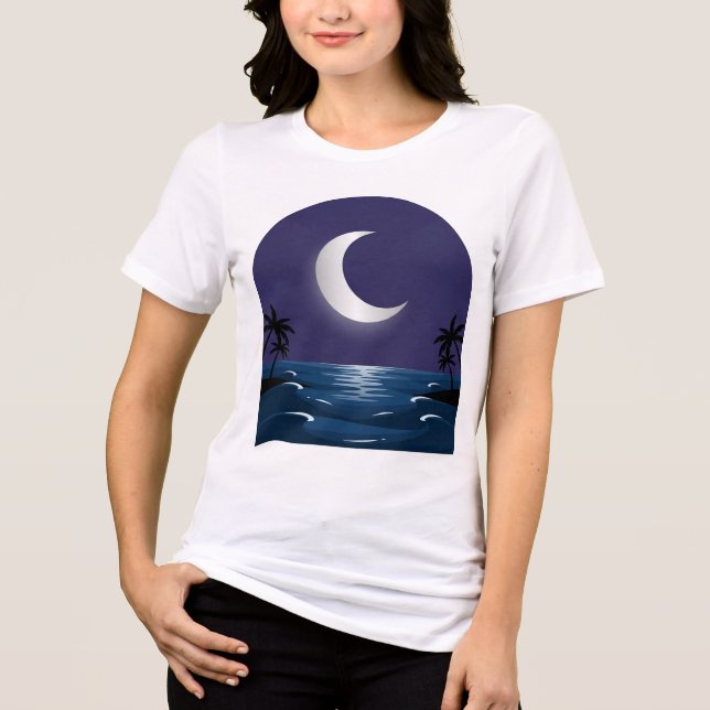 Nattstrand – Månbelyst Siluett T-Shirt (Framsida)