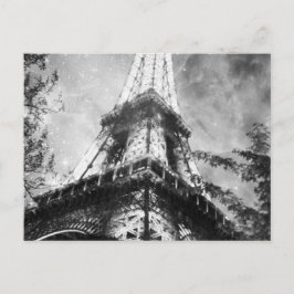 Natttid Eiffel Torn, Black and White Vykort