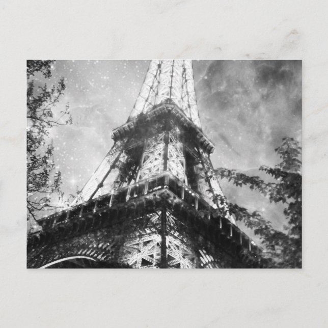 Natttid Eiffel Torn, Black and White Vykort (Framsida)