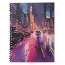 Natttid, motorväg i Vibrant Cityscape Anteckningsbok