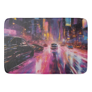 Natttid, motorväg i Vibrant Cityscape Badrumsmatta