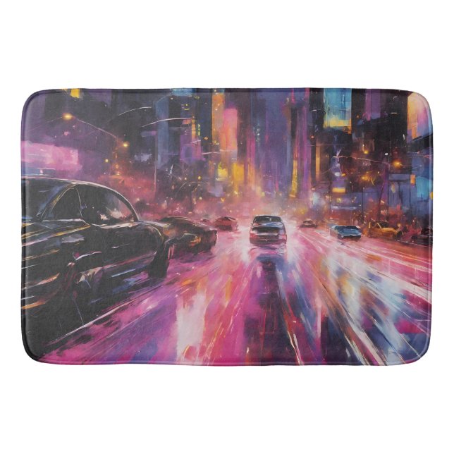 Natttid, motorväg i Vibrant Cityscape Badrumsmatta (Framsidan)