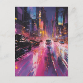 Natttid, motorväg i Vibrant Cityscape Vykort
