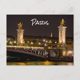 Natttid över Pont Alexandre III bridge - Paris Vykort