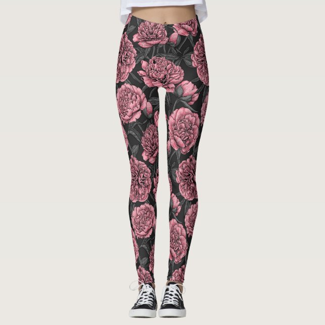 Nattträdgård i rosa och grått leggings (Framsida)