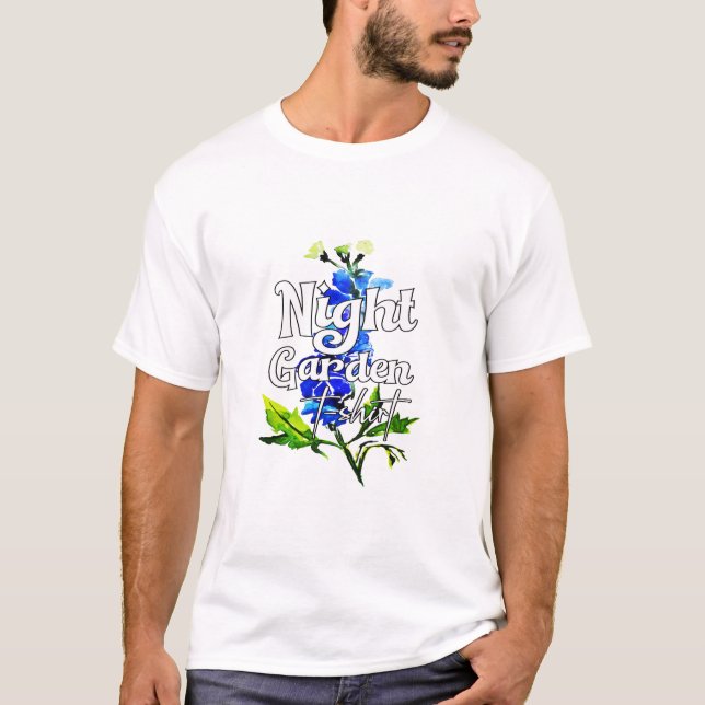 Nattträdgård T-shirt Vattenfärg Blå Blommig (Framsida)