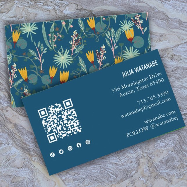 Nattträdgårdar Blommigt QR Code Social Media Chic Visitkort (Skapare uppladdad)