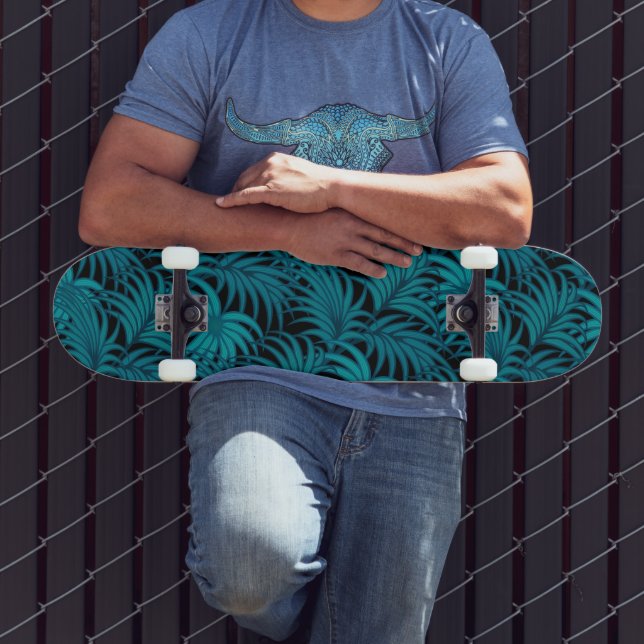 NattTropical Teal Handflatan Löv Mini Skateboard Bräda 18,5 Cm (Utomhus 3)