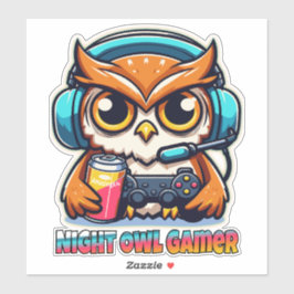 Nattuggla Gamer Maskot Rolig Spelillustration Klistermärken