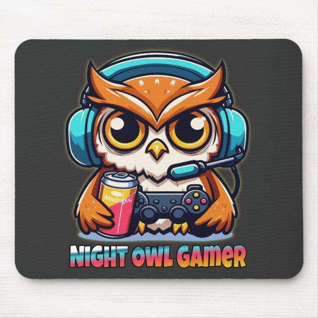 Nattuggla Gamer Maskot Rolig Spelillustration Musmatta (Framsidan)