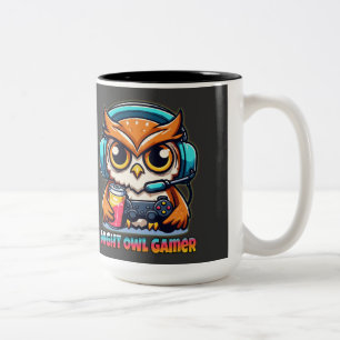 Nattuggla Gamer Maskot Rolig Spelillustration Två-Tonad Mugg
