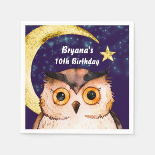Nattuggla Lila Pyjamasövernattning Sover Birthday- Pappersservett