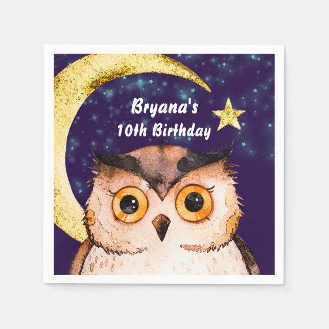 Nattuggla Lila Pyjamasövernattning Sover Birthday- Pappersservett (Framsidan)
