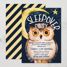 Nattuggla Söt Pyjamasparty Sovmössa Födelsedagsfes Inbjudningar