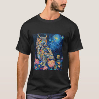Nattuggla Van Gogh Målning Stil Dekorativ Husdjur  T Shirt