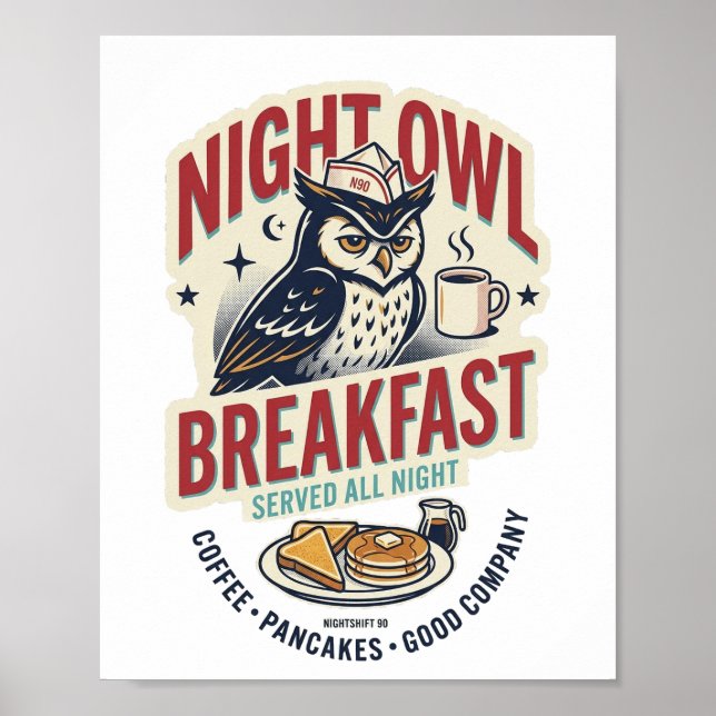 Nattugglans Frukost Retro 80-tal Matta Affisch (Framsidan)