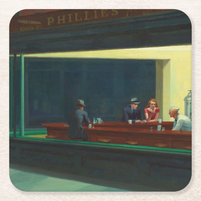 Nattugglor målning av Edward Hopper  Underlägg Papper Kvadrat (Framsidan)