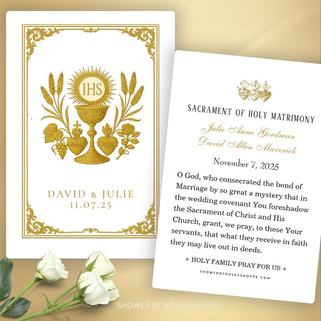 Nattvard & Tre Hjärtan Katolskt Bröllopsminne Visitkort (Skapare uppladdad)