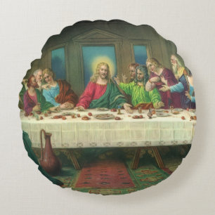 Nattvarden Ursprungligen av Leonardo da Vinci Rund Kudde