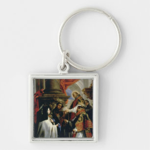 Nattvardsgång av St Teresa av Avila c.1670 Fyrkantig Silverfärgad Nyckelring