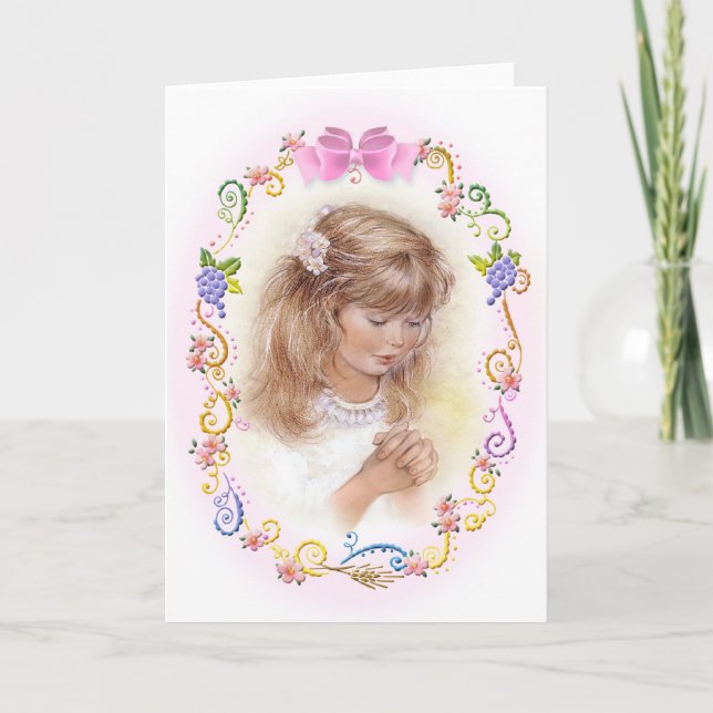 Nattvardsgång bekräftelseflicka med blommor kort (Framsida)