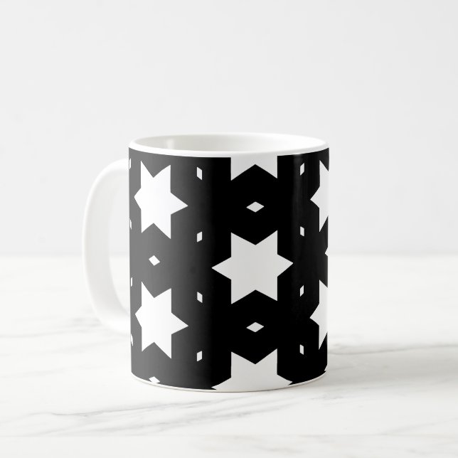 Nattvit svart stjärnornas form Mönster Kaffemugg (Framsida vänster)
