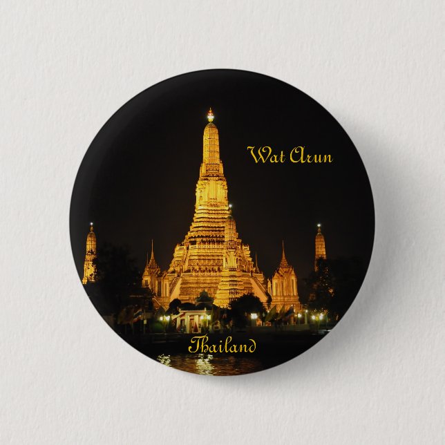 Nattvy av tempel Wat Arun i Bangkok Knapp (Framsida)