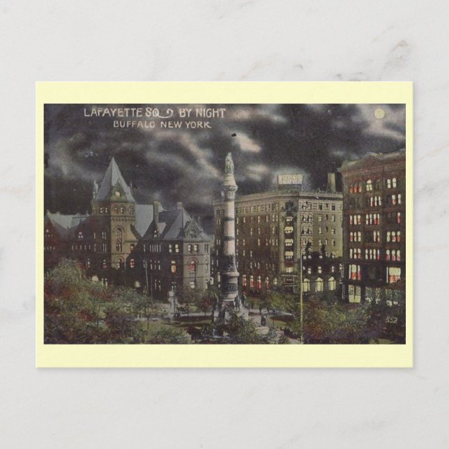 Nattvy, Buffalo, New York Vintage Vykort (Framsida)