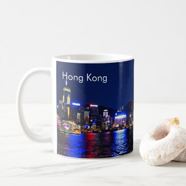 Nattvy för Hongkongs vattenfront Kaffemugg (Med munk)