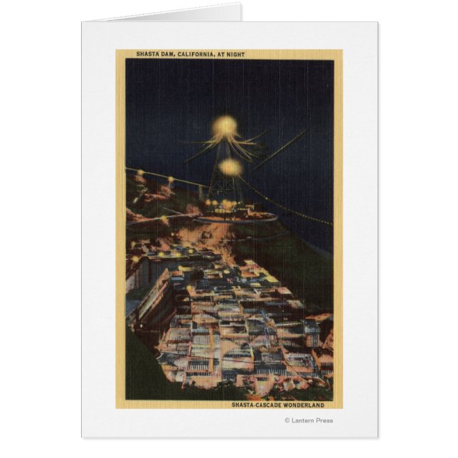 Nattvy för Shasta Dam Hälsningskort (Framsidan)