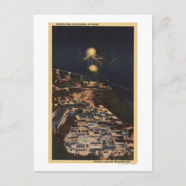 Nattvy för Shasta Dam Vykort (Framsida)