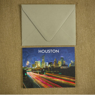 Nattvy Houston Texas Vintage Retro Travel Vykort