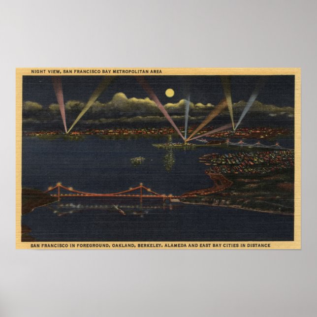 Nattvy över Bay Metropolitan Area Poster (Framsidan)