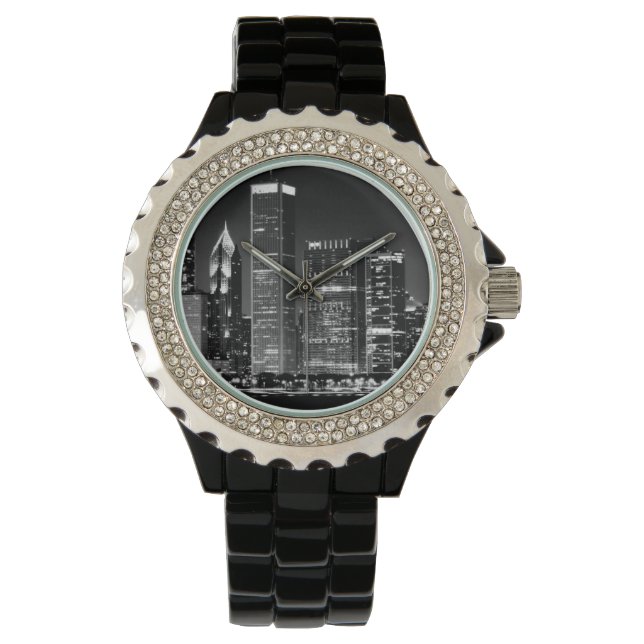 Nattvy över Chicago berömd cityscape Armbandsur (Framsida)
