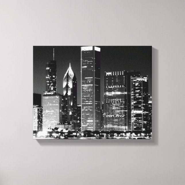 Nattvy över Chicago berömd cityscape Canvastryck (Framsida)