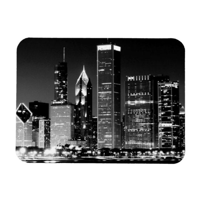 Nattvy över Chicago berömd cityscape Magnet (Horisontell)