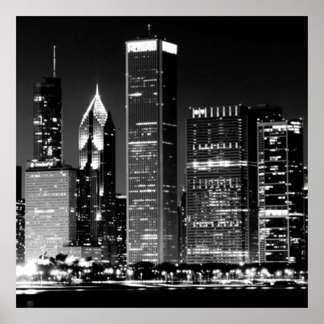 Nattvy över Chicago berömd cityscape Poster (Framsidan)