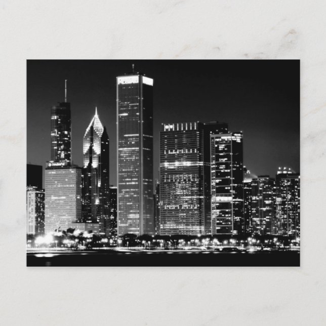 Nattvy över Chicago berömd cityscape Vykort (Framsida)