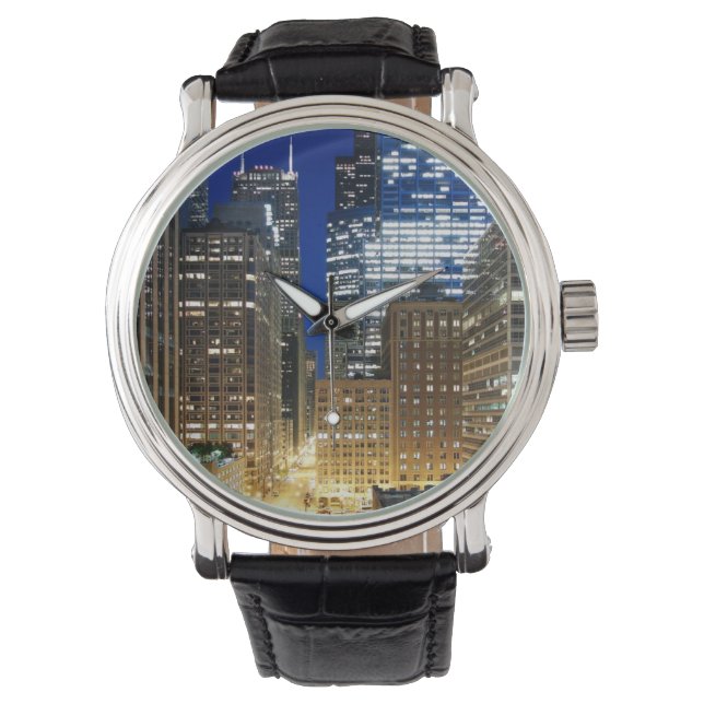 Nattvy över Chicagos cityscape Armbandsur (Framsida)