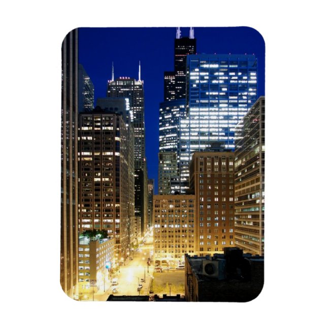 Nattvy över Chicagos cityscape Magnet (Vertikal)